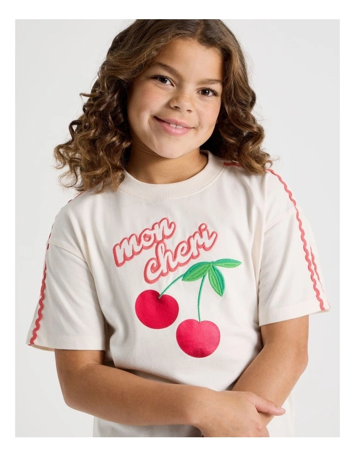 Oversized Tee with Mon Cheri Embroidery in Cream image 2