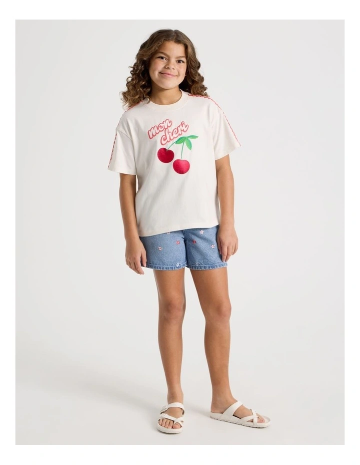 Oversized Tee with Mon Cheri Embroidery in Cream image 5