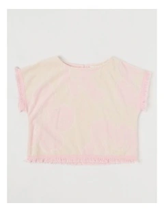 Terry Towelling Top with Floral Jacquard in Cream