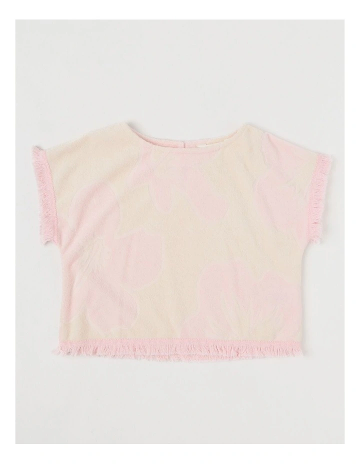 Terry Towelling Top with Floral Jacquard in Cream image 1