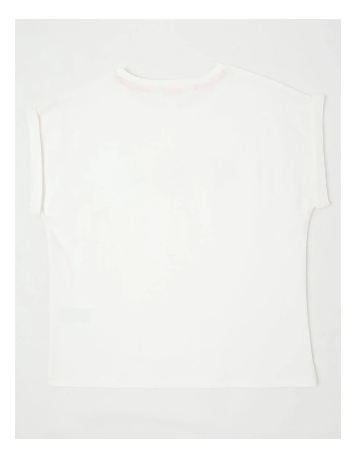 Extended Shoulder Tee with Crochet Motifs in White image 3