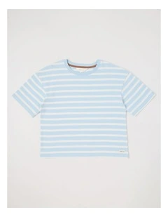 Oversized Striped Tee with Drop Shoulder in Blue