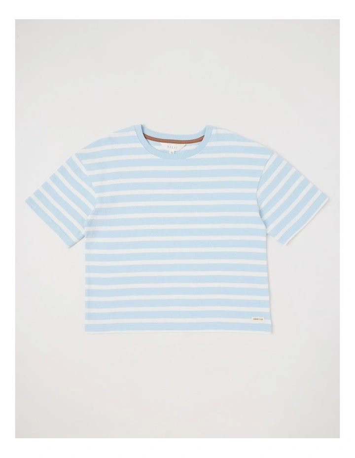 Oversized Striped Tee with Drop Shoulder in Blue image 1