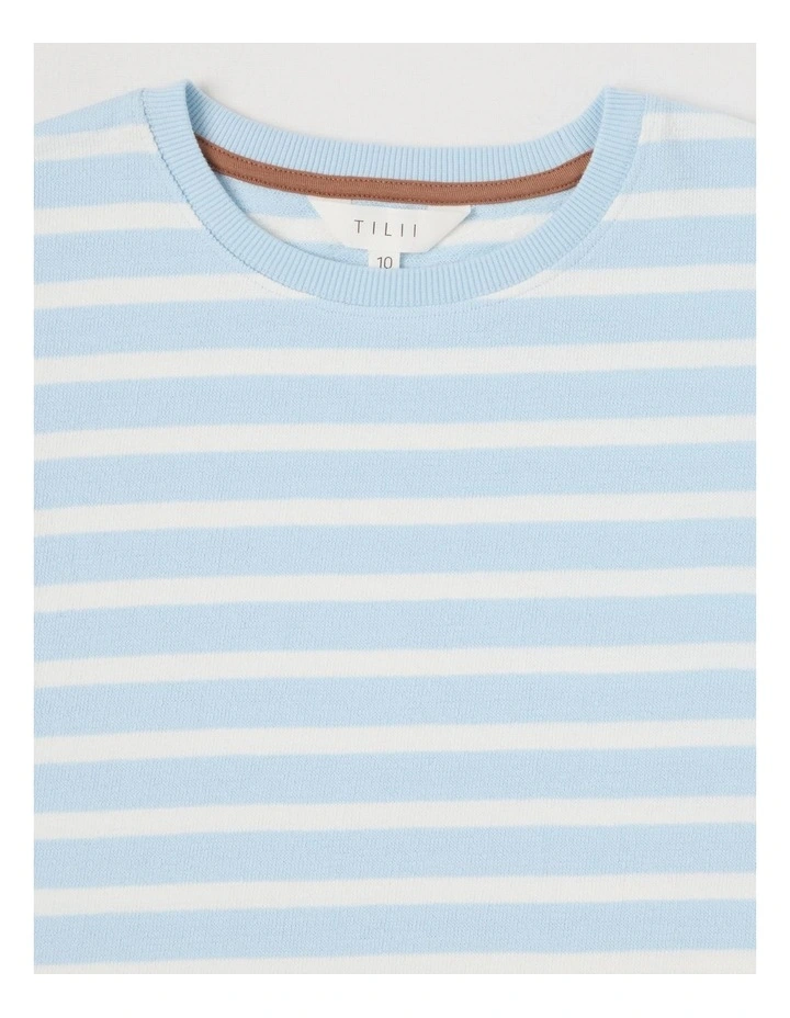 Oversized Striped Tee with Drop Shoulder in Blue image 2