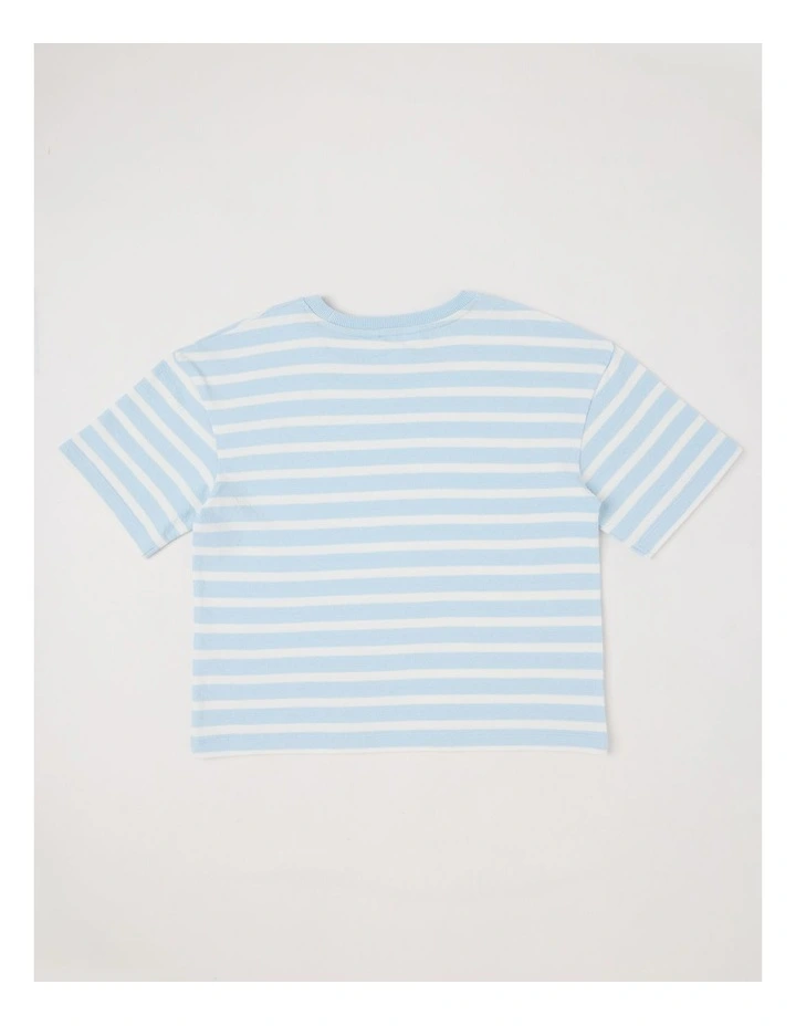 Oversized Striped Tee with Drop Shoulder in Blue image 3