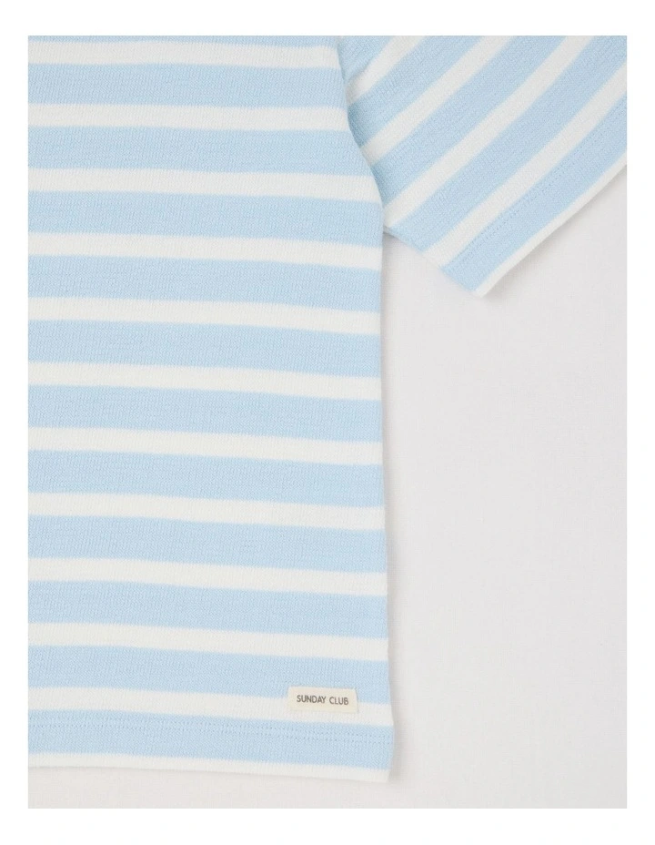Oversized Striped Tee with Drop Shoulder in Blue image 4