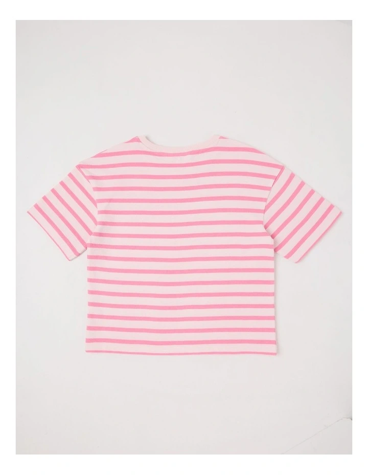 Oversized Striped Tee with Drop Shoulder in Pink image 3