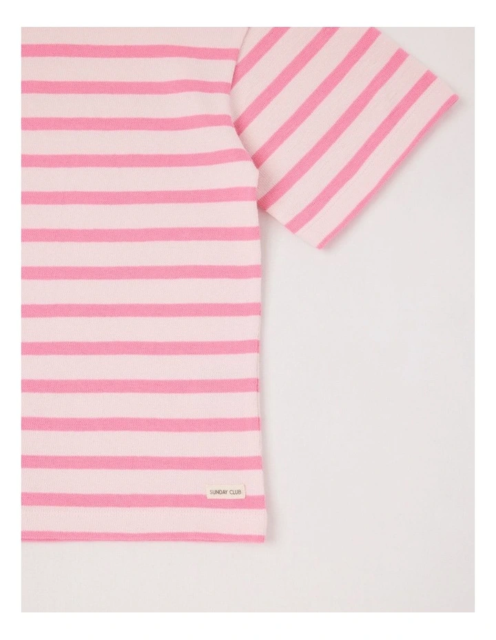 Oversized Striped Tee with Drop Shoulder in Pink image 4