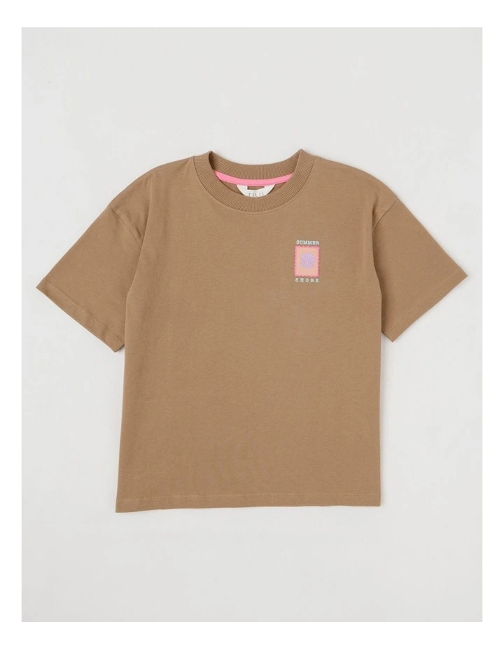 The Edit Oversized Tee with Back Ocean Print in Brown image 1