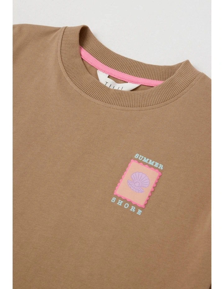 The Edit Oversized Tee with Back Ocean Print in Brown image 2