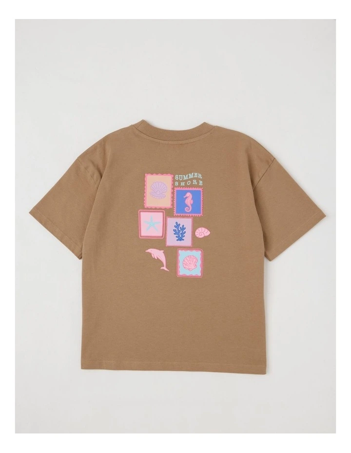 The Edit Oversized Tee with Back Ocean Print in Brown image 3