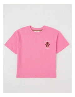Oversized Tee with Back Mermaid Print in Pink