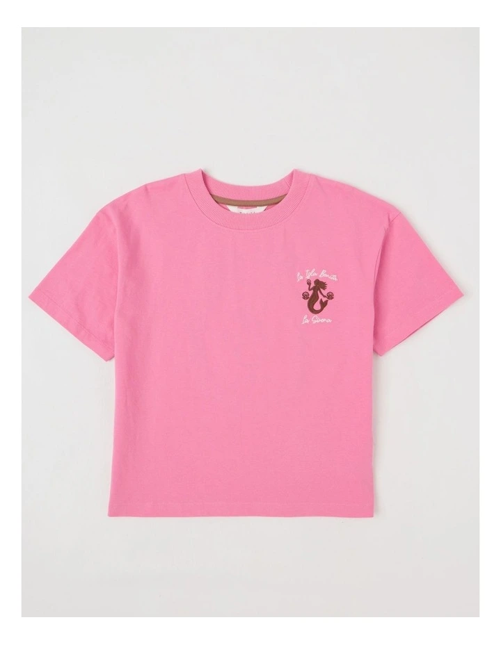 Oversized Tee with Back Mermaid Print in Pink image 1