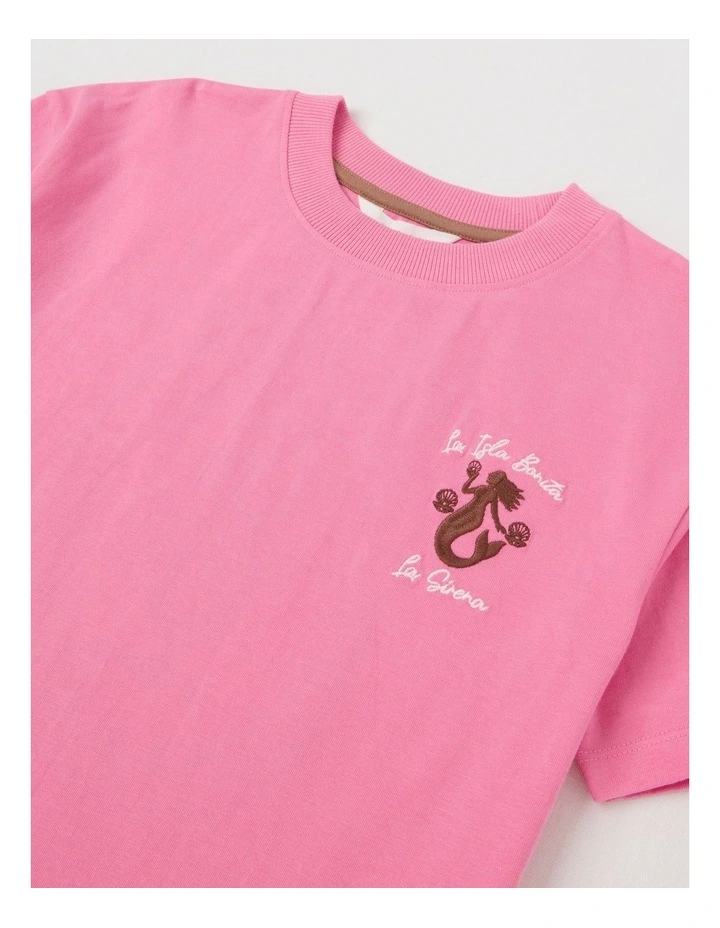 Oversized Tee with Back Mermaid Print in Pink image 2
