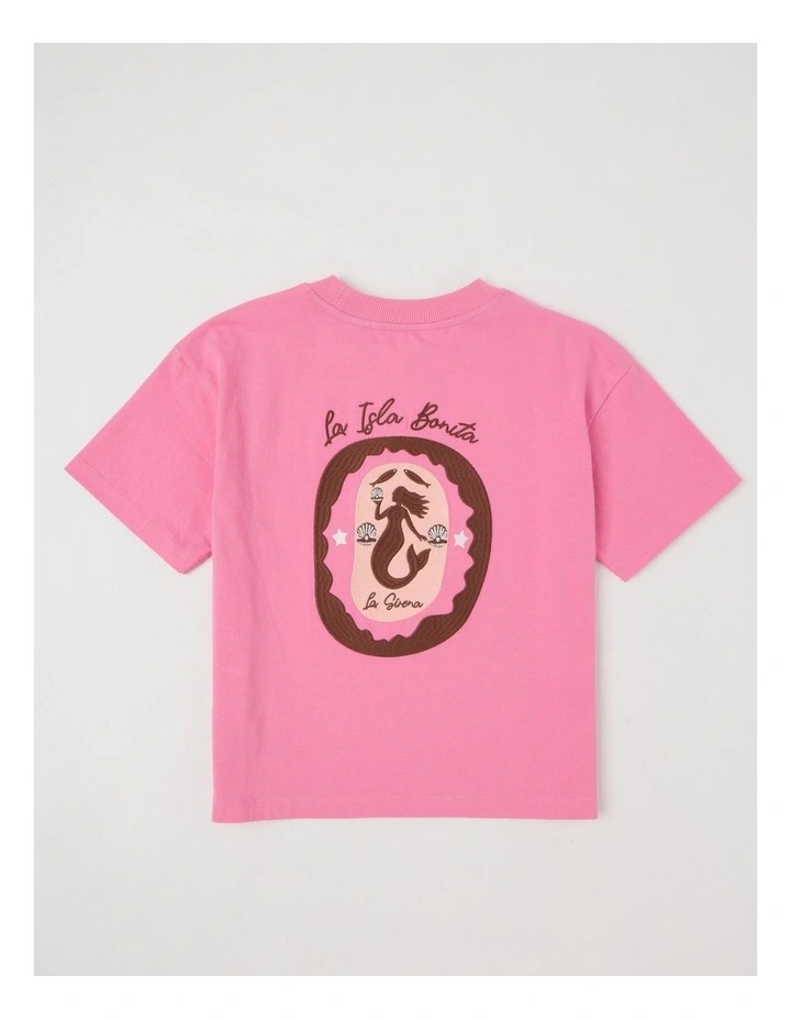 Oversized Tee with Back Mermaid Print in Pink image 3