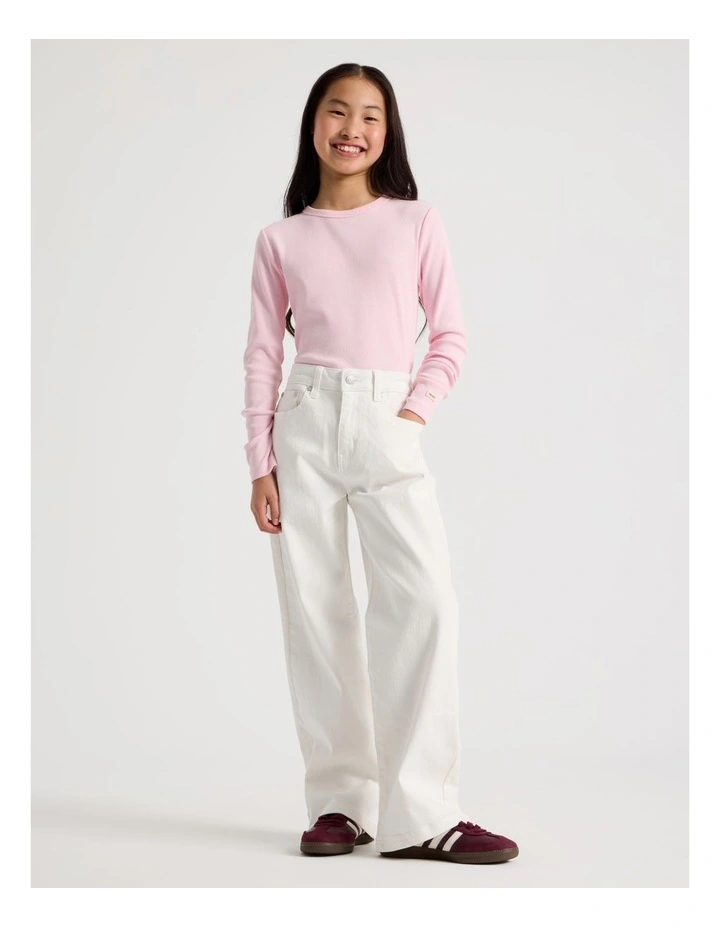 The Edit Mid Rise Baggy Jean in White Denim image 1