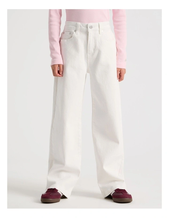 The Edit Mid Rise Baggy Jean in White Denim image 2
