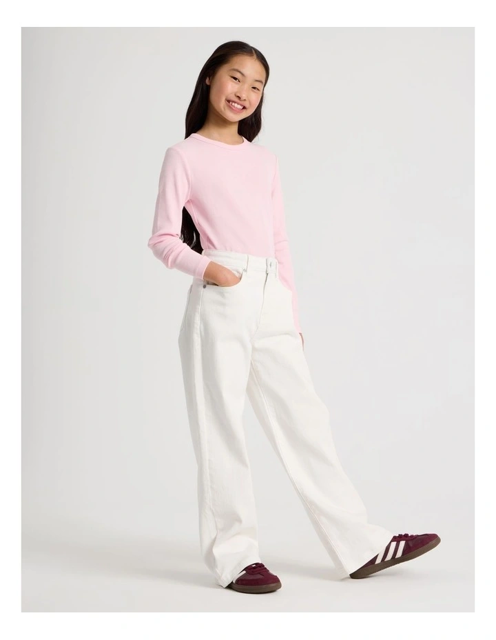 The Edit Mid Rise Baggy Jean in White Denim image 3