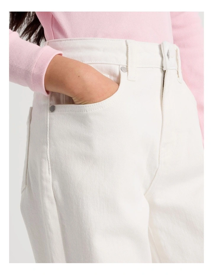 The Edit Mid Rise Baggy Jean in White Denim image 4