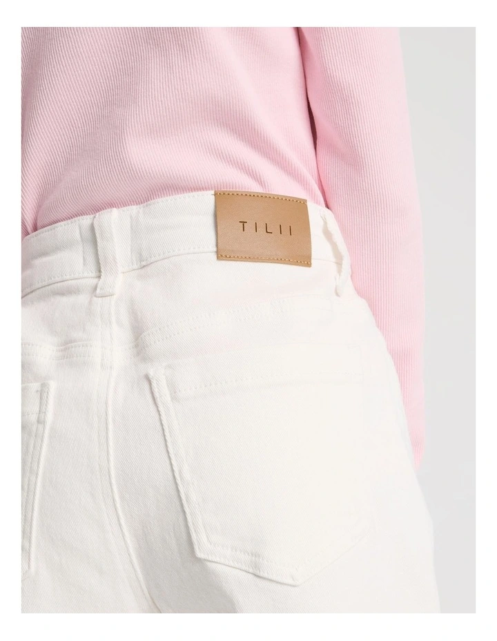 The Edit Mid Rise Baggy Jean in White Denim image 6