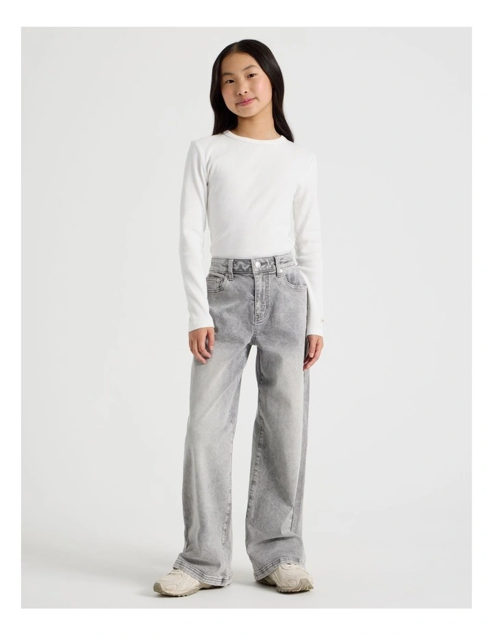 The Edit Mid Rise Baggy Jean in Grey Denim image 1
