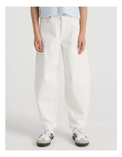 Mid Rise Barrel Jean in Ecru