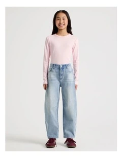 Mid Rise Barrel Jean in Mid Denim