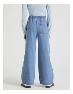 Light Weight High Rise Wide Leg Jean in Mid Denim