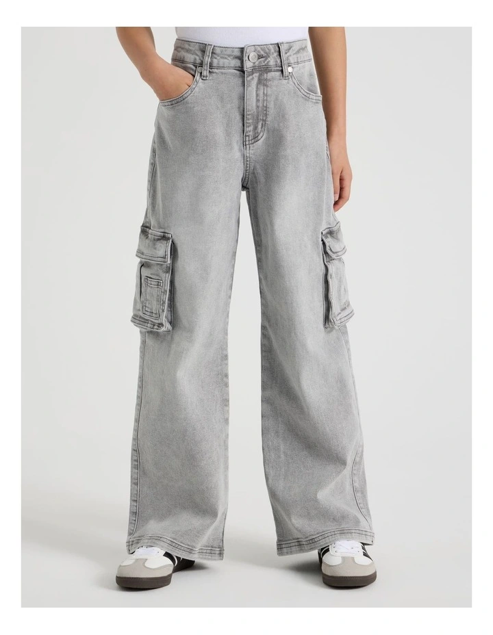 Mid Rise Baggy Cargo Jean in Grey image 1