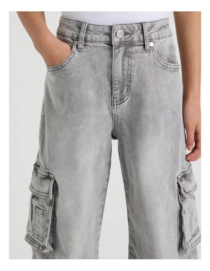 Mid Rise Baggy Cargo Jean in Grey image 2