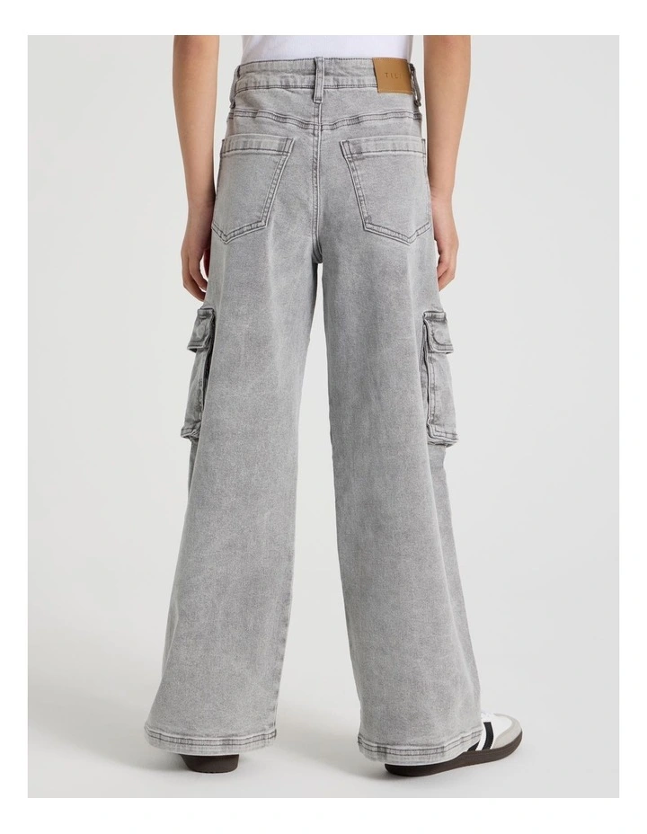 Mid Rise Baggy Cargo Jean in Grey image 3