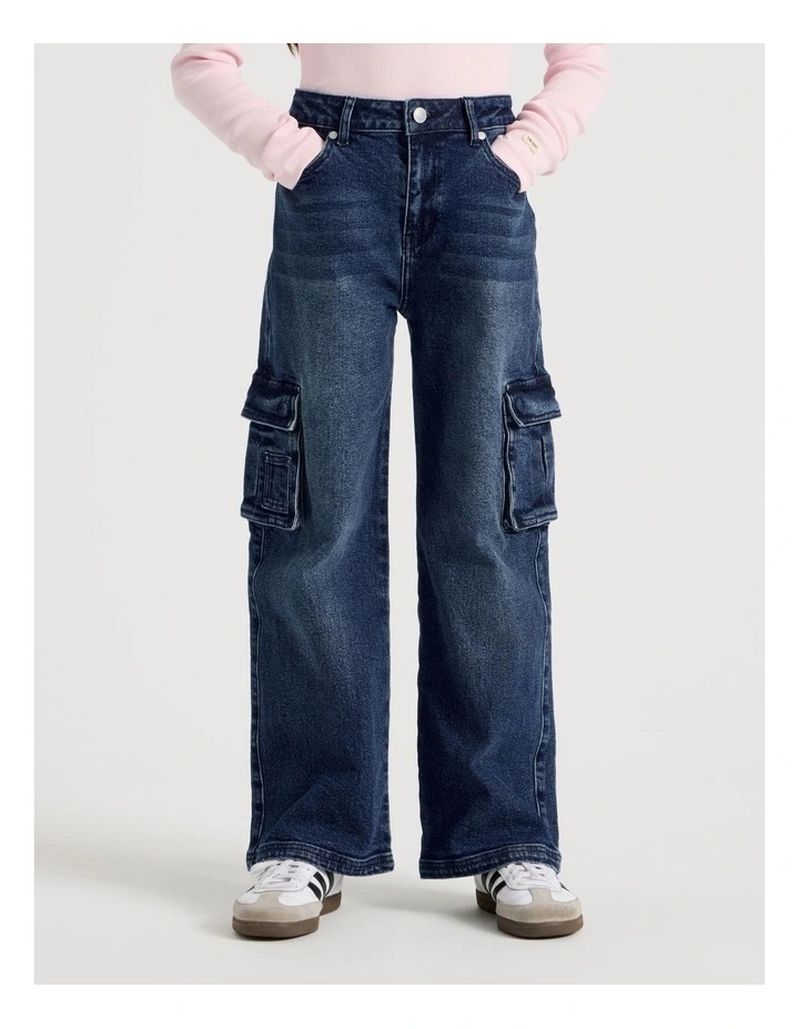 Mid Rise Baggy Cargo Jean in Dark Denim image 2