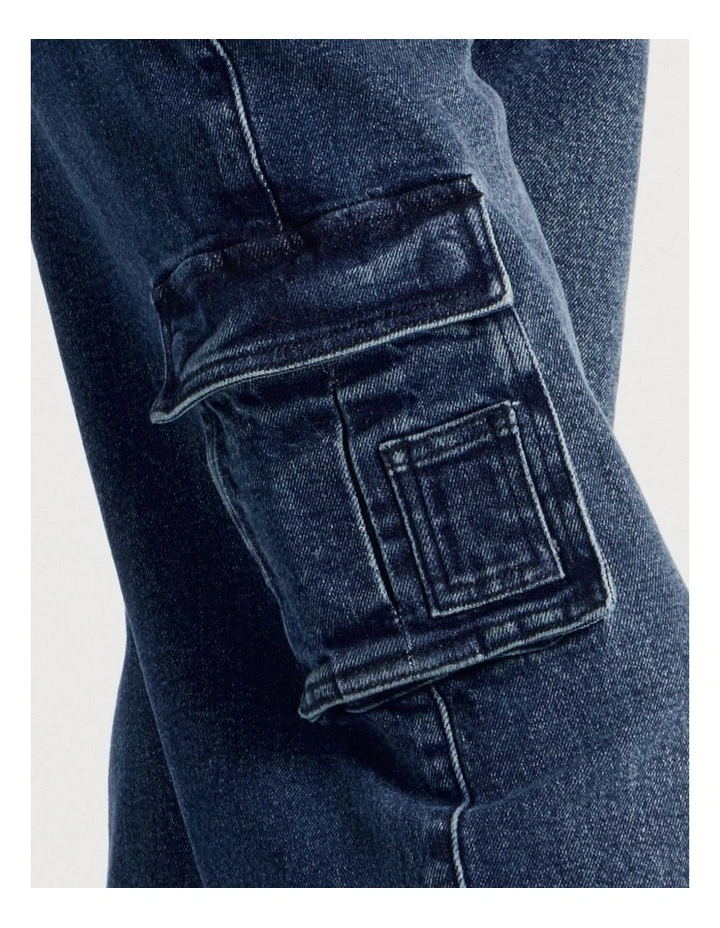 Mid Rise Baggy Cargo Jean in Dark Denim image 4