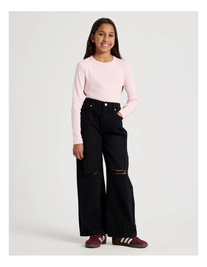 High Rise Wide Leg Ripped Jeans in Black image 1