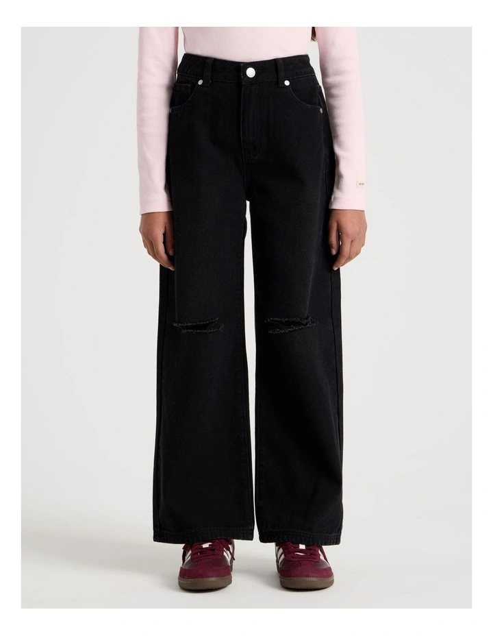 High Rise Wide Leg Ripped Jeans in Black image 2