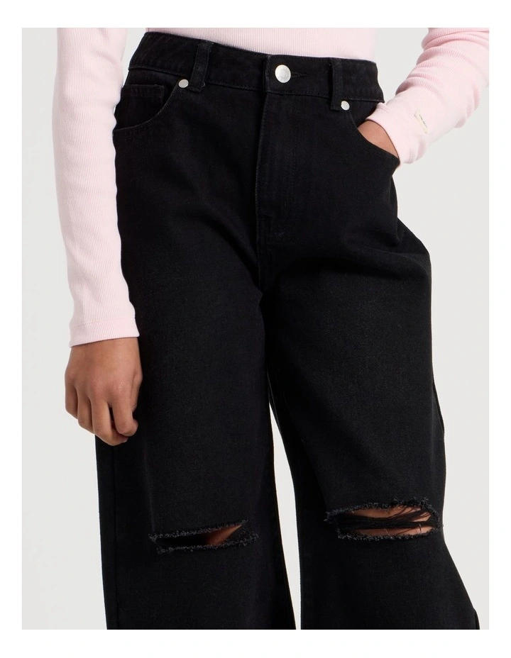 High Rise Wide Leg Ripped Jeans in Black image 4