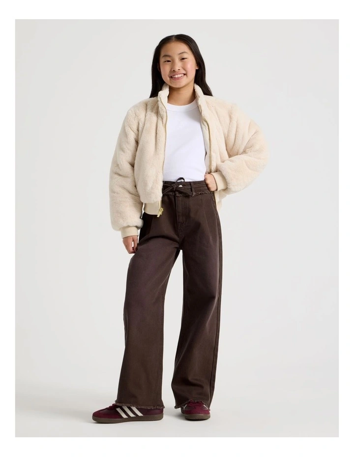 High Rise Pleated Wide Leg Jeans in Brown image 1