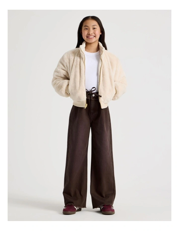 High Rise Pleated Wide Leg Jeans in Brown image 3