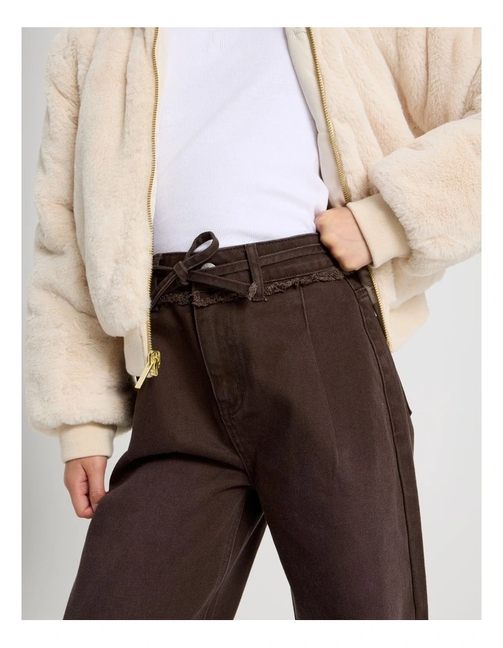 High Rise Pleated Wide Leg Jeans in Brown image 4