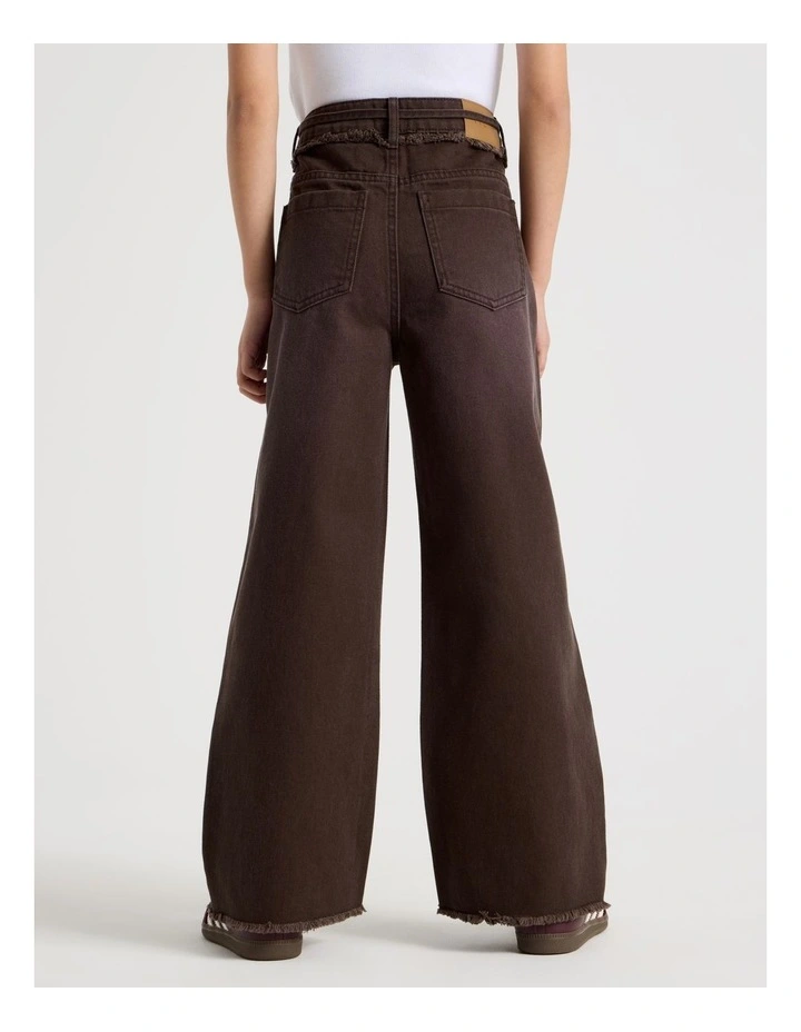 High Rise Pleated Wide Leg Jeans in Brown image 5