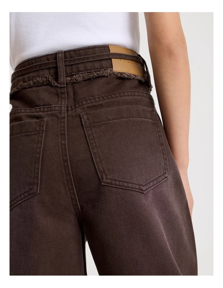High Rise Pleated Wide Leg Jeans in Brown image 6