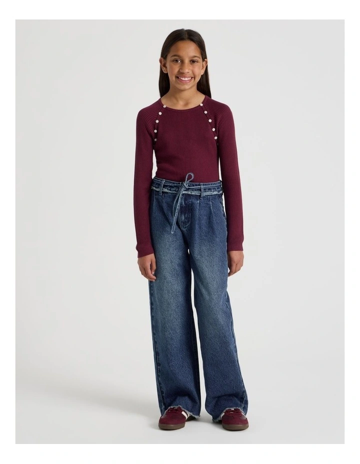 High Rise Pleated Wide Leg Jeans in Dark Blue Denim image 1