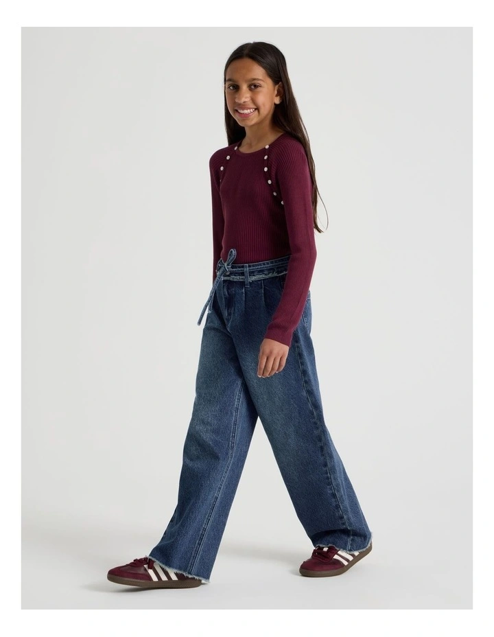 High Rise Pleated Wide Leg Jeans in Dark Blue Denim image 5