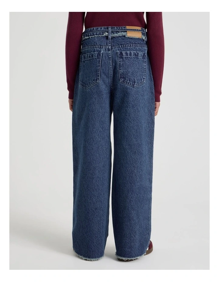 High Rise Pleated Wide Leg Jeans in Dark Blue Denim image 6