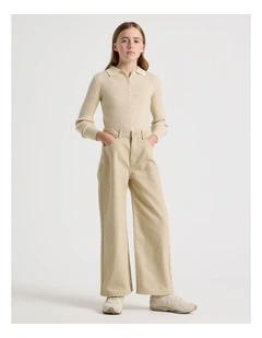 High Rise Wide Leg Jean in Tan