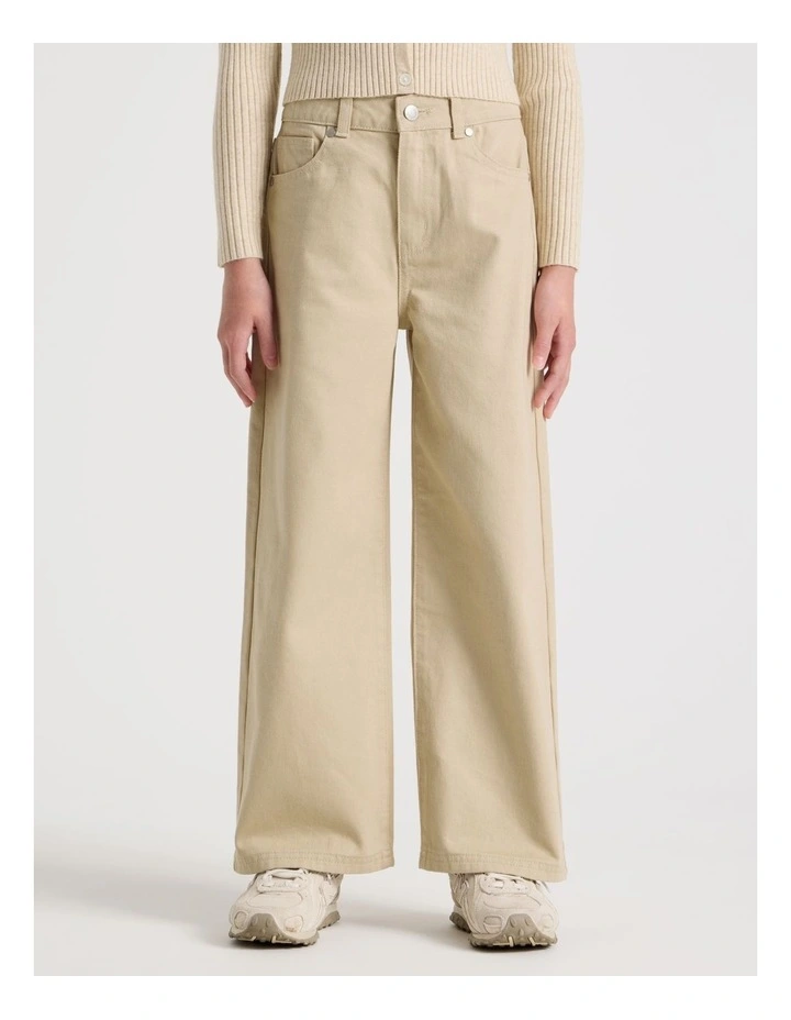 High Rise Wide Leg Jean in Tan image 2