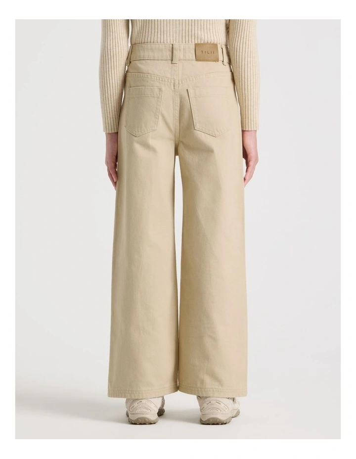High Rise Wide Leg Jean in Tan image 3