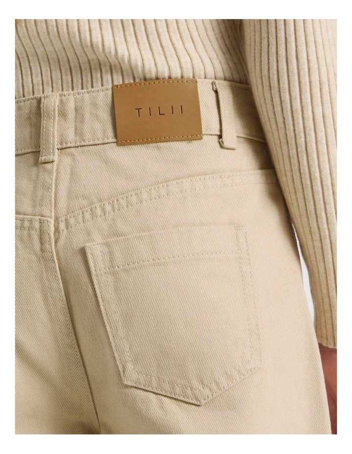 High Rise Wide Leg Jean in Tan image 4