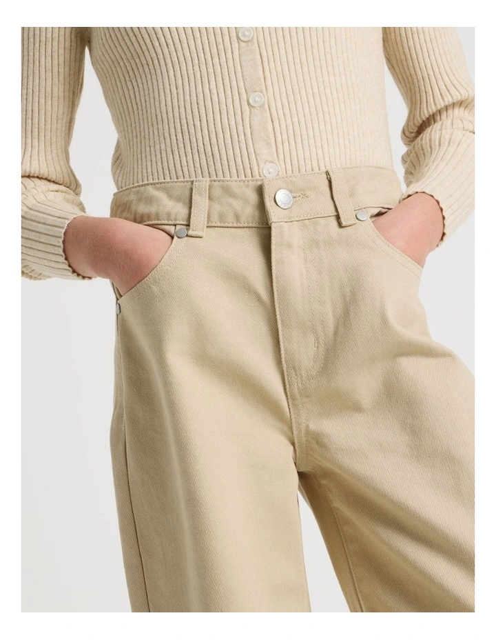 High Rise Wide Leg Jean in Tan image 5