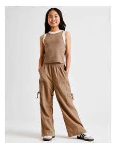 Pull On Linen Cargo Pant in Brown